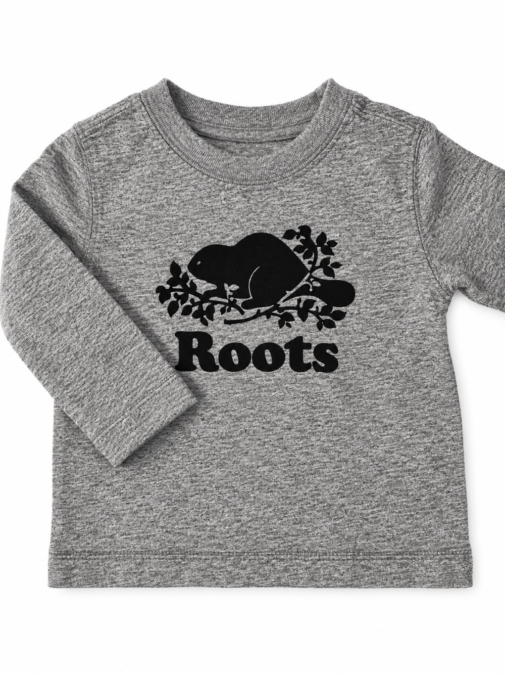 Roots Grey Heather Long-Sleeve Tee with Black Beaver Logo